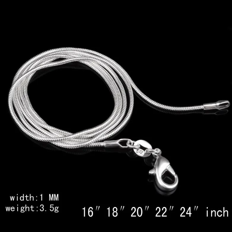 Top Quality 925 Sterling Silver Smooth Snake Chains Necklace Lobster Clasps Chain Jewelry Findings Size 1 Mm 16Inch --- 24Inch