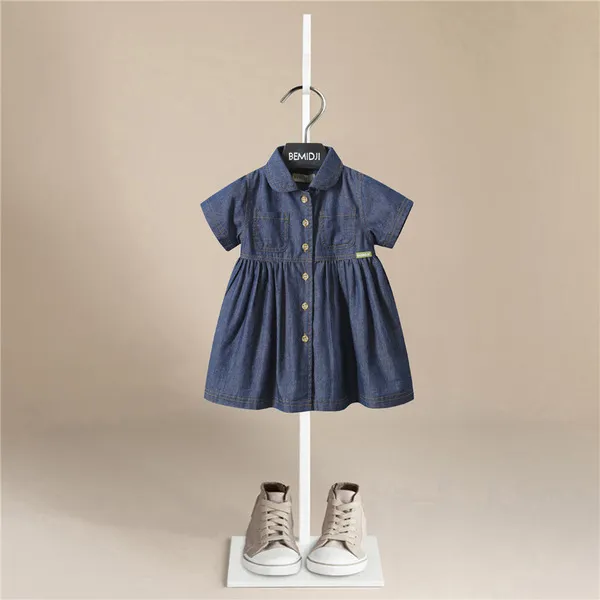 Nouvelle fille vêtements filles Denim courte Mini robe enfant en bas âge Jean à manches longues décontracté fête chemise robe pour enfants Q0716