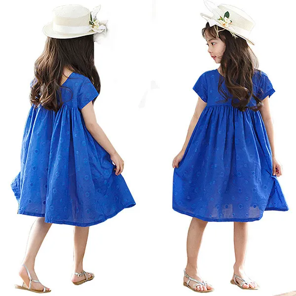 Princesse filles robes été 2019 bleu dos nu bouton robes pour 4 6 8 10 12 14 16 ans adolescents enfants vêtements mignon fête robes Q0716