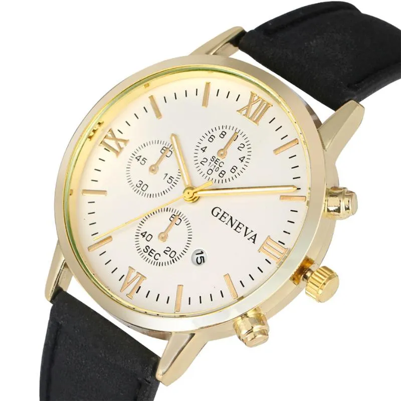 Dekoration Fake Chronograph Dial Quartz Mäns Klocka Stilfulla Casual Mens Läder Armbands Klockor Auto Datum Display Man Wristwatche Wristwatche