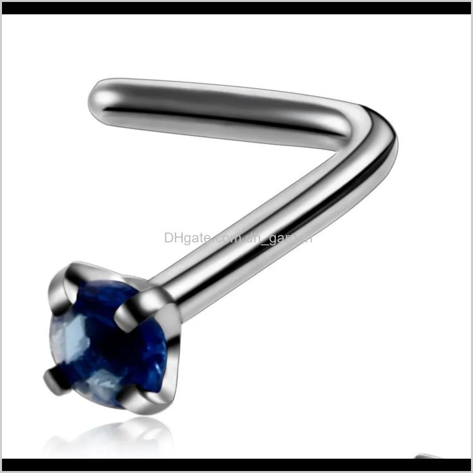 crystal nose stud piercing jewelry stainless steel nose stud l shape piercing nariz rings mixed colors