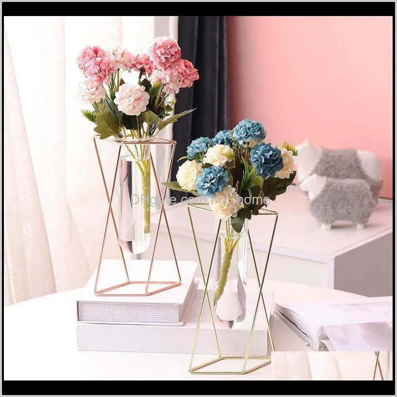 nordic ins geometric light luxury metal vase, wrought iron ornaments creative home living room floral flower glass ornaments