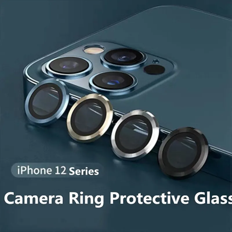 För iPhone 12 Pro Max Metal Ringglas 13 11 Pro Cover Camera Lens Protectors för 12Pro Max 12MINI Protective Cap