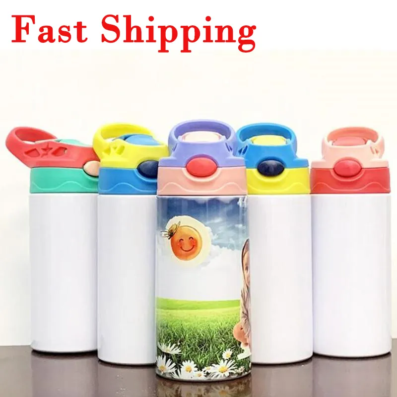 12 oz Sublimation Tasses Droite Sippy Tasse Vide DIY Bouteille D'eau En Acier Inoxydable Thermos Gobelet Avec Couvercle De Paille Flip Top Bouteilles