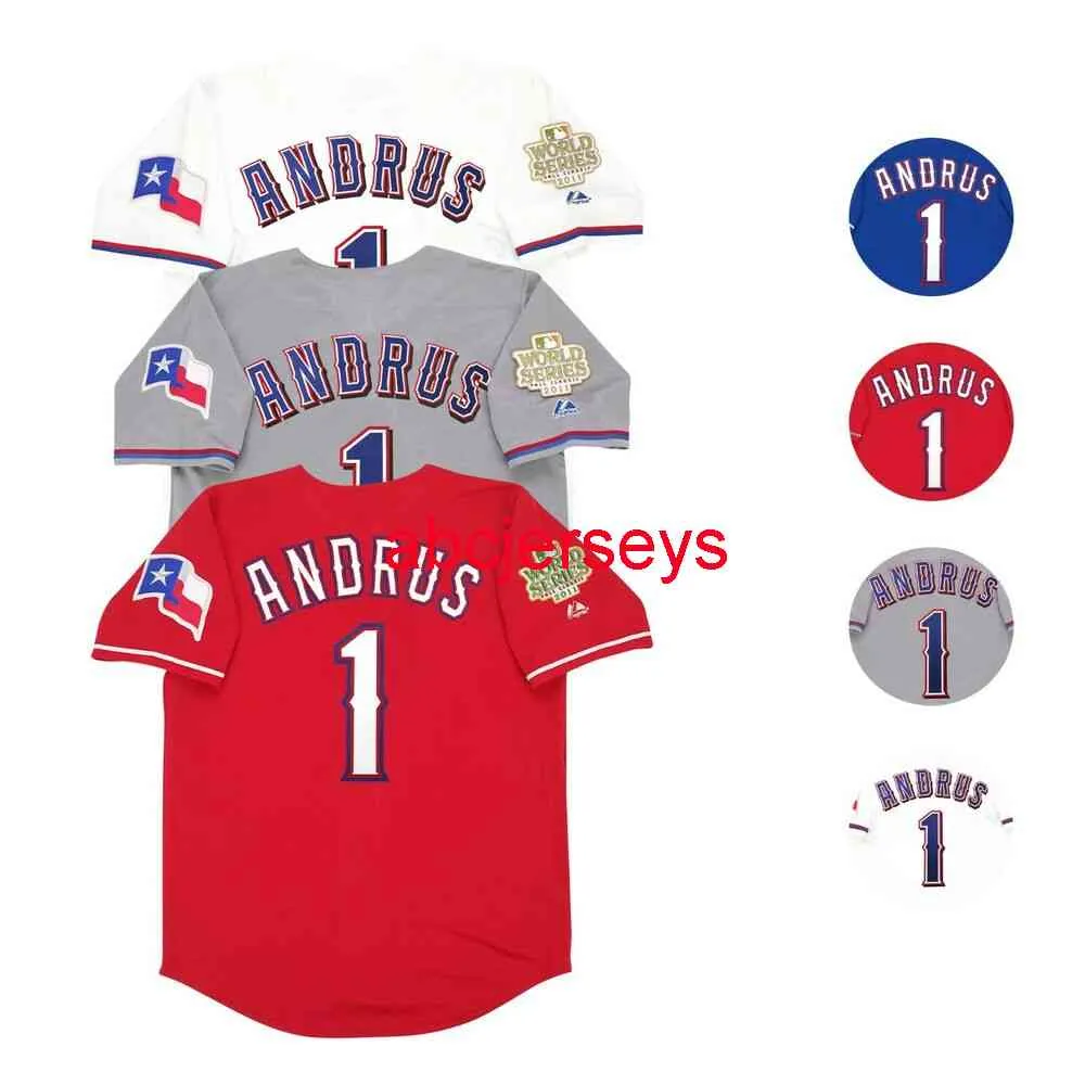 Cousu personnalisé Elvis Andrus 2011 World Series Jersey ajouter nom numéro Baseball Jersey