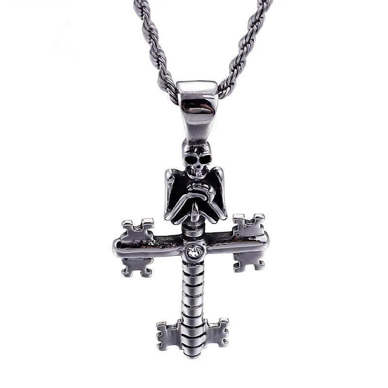 Punk Böse Schädel Anhänger Halsketten Für Männer Edelstahl Kreuz Kette Gothic Biker Schmuck Zubehör