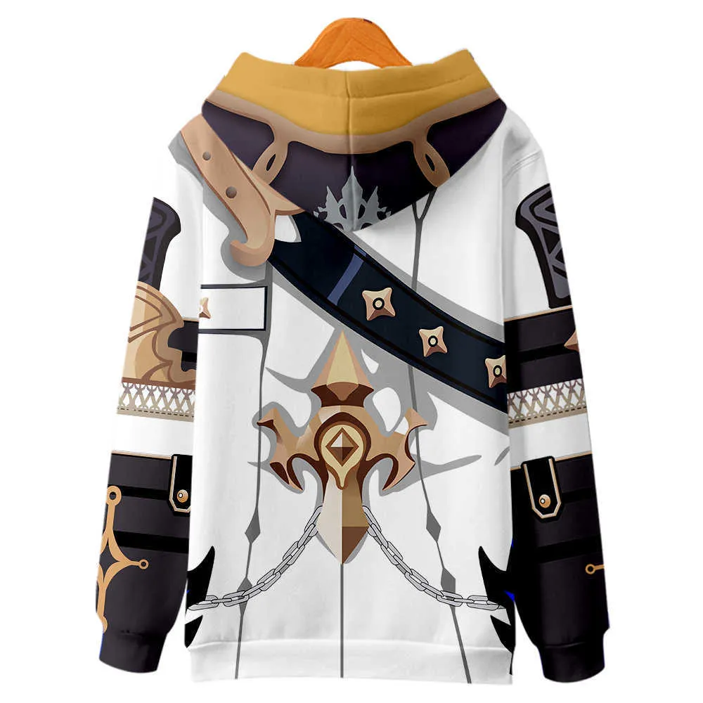 Genshin Impacto Albedo 3D Moda Fall Winer Winer Terno Hoodie Sportswear Com Capuz Jovem Kawaii Japão Mulheres / Mens Th Casaco Crianças Pullover Y0901