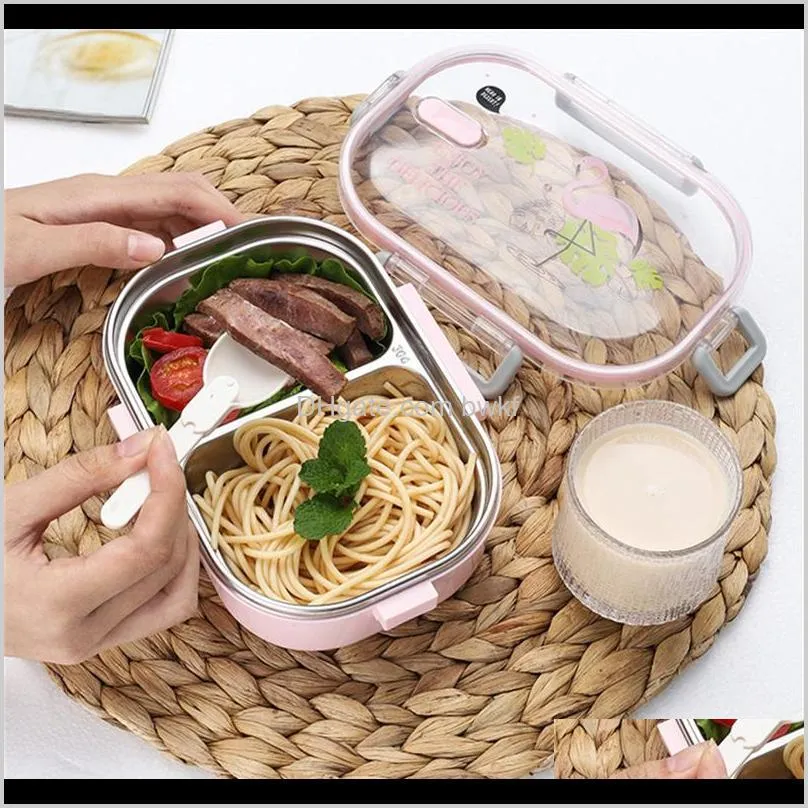 meyjig portable japanese lunch box with compartments tableware 304 stainless steel kids bento box microwave food container 201208