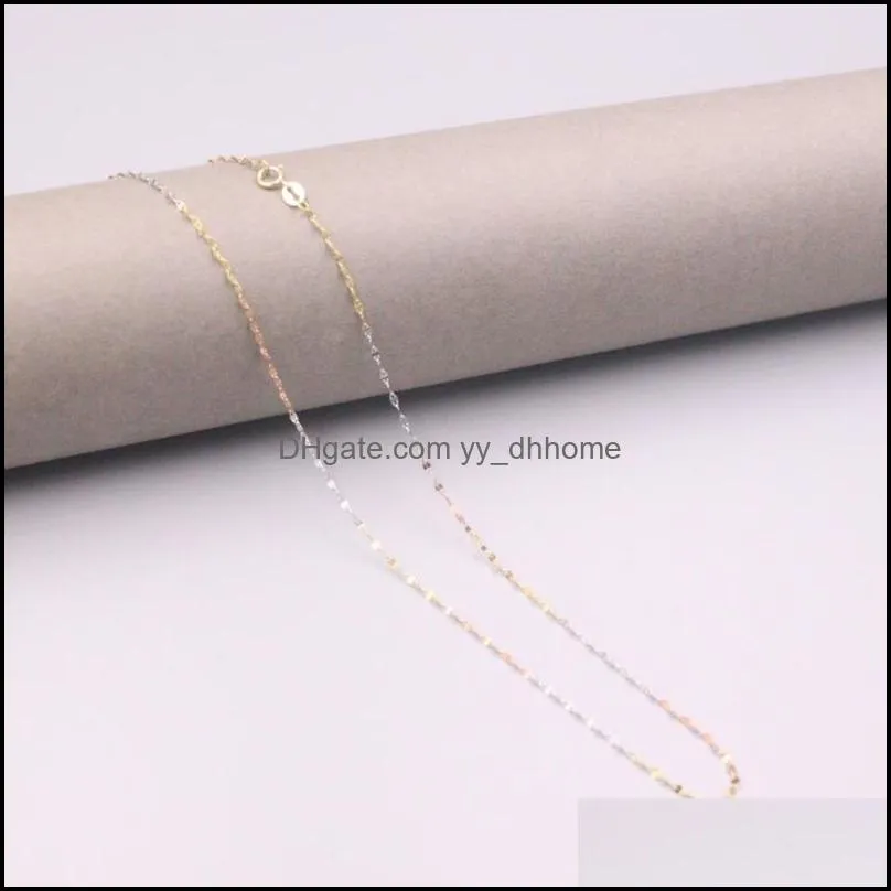 Chains Pure 18K Multi-Tone Gold Chain Lucky 1.2mm Lip Link Necklace 18inch / 1g Stamped AU750 For Woman Gift