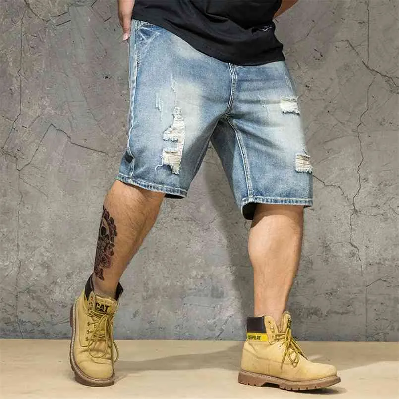 Ripped Denim Shorts Mannelijk Plus Size 4XL 5XL 6XL gat jeans Dreesed Mannen Grote Big Bermuda Straight Fit Rijbroeken 210716