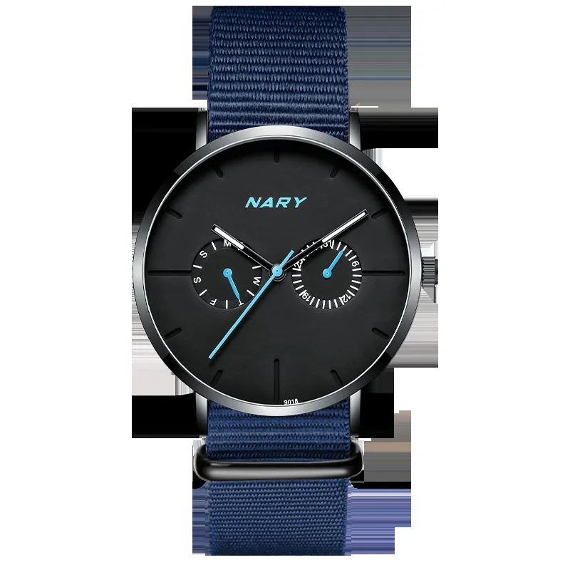 relojes para hombre montre de luxe 2021 NARY Oro simple con negro Cinturón de acero de malla negra Reloj militar de malla para hombre Reloj de pulsera impermeable de 30 m Reloj deportivo delgado de cuarzo para hombre