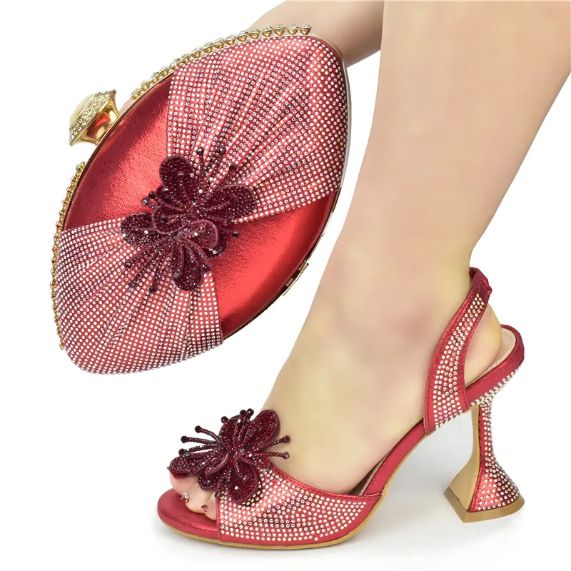 2022 New Italian Style Sandals Super High Heels And Clutch Bag African Designs Slippers Match Handbag For Wedding