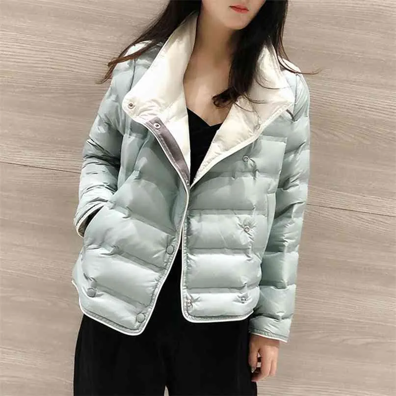 Ailegogo Winter Women Stand Collar Ultra Light Short Down Coat 90% White Duck Warm Single Breasted Jacket Lady Snow Outwear 210923