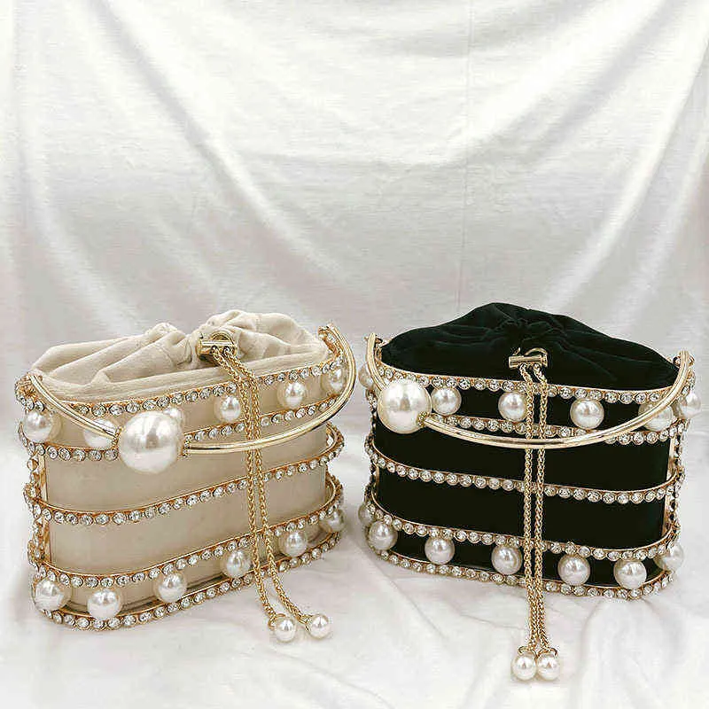 Shopping Bags Pearl Women s Diamond Dinner Cosmetic Crossbody Hardware Bird Cage Internet Celebrity Same Style 220314