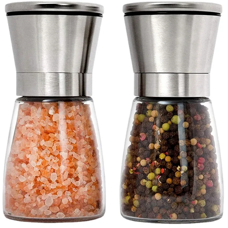 Rostfritt stål Manuell Salt Pepparkvarn Kvarn Kryddor Flaskkvarn Glas Kökstillbehör Verktyg Premium Saltkvarn T500801