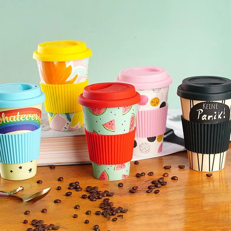 Mugs 500ml Eco-Friendly Bamboo Fibre Coffee Mug Cup With Lid Portable Outdoor Travel Drinking Reusable Tea Water Juice