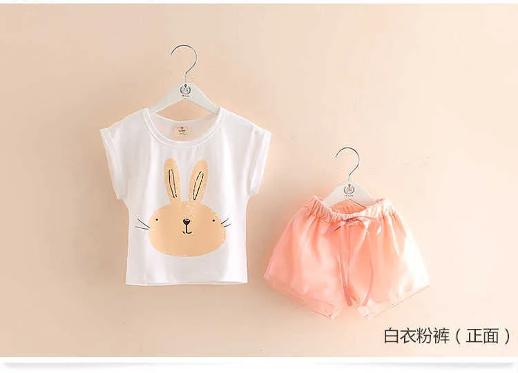 Girls Clothing Set Summer 2-10 Years Old Kids Baby Girl Cartoon Rabbit Print T Shirt+Shorts Sports 2 Piece Outfits Suit Set (10)