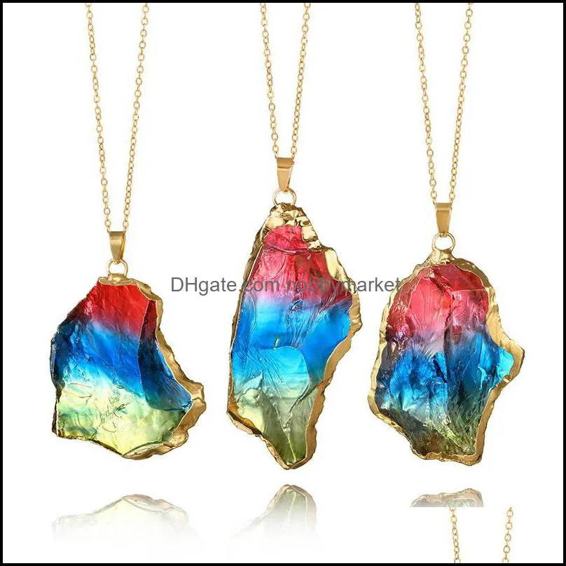 Famous colorful Natural Stone Necklaces Minimalistic Geometric Stone pendant Gold chains For women Ladies Fashion Jewelry Accessories