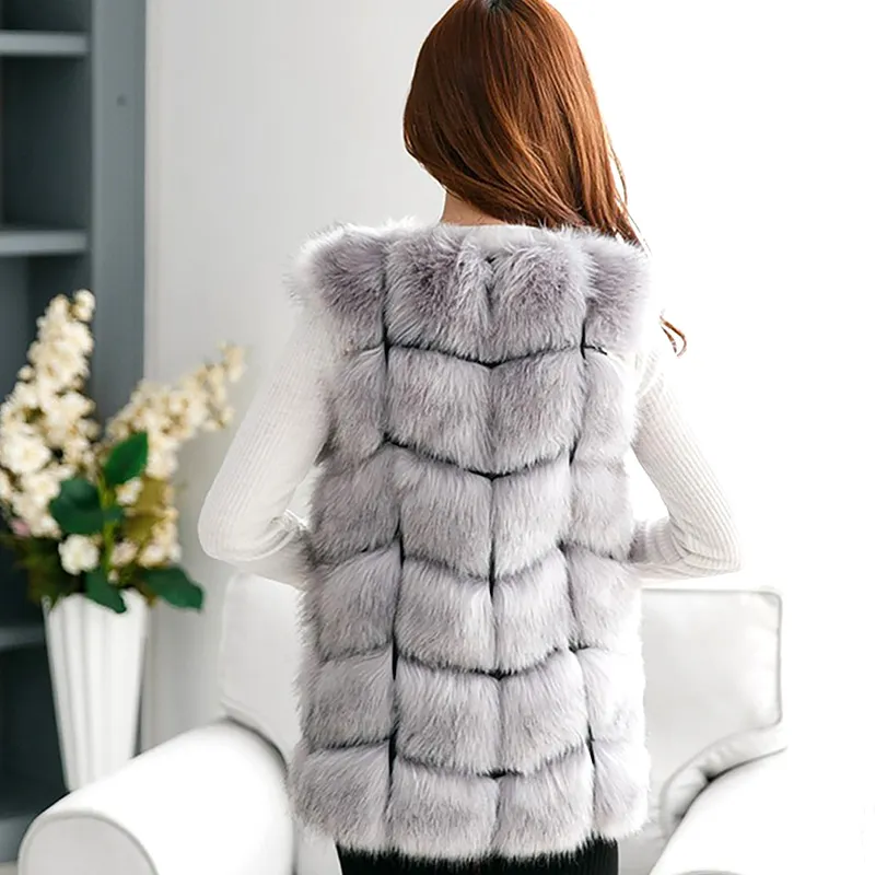 High Quality Faux Fur Vest Coat Luxury Faux Fox Warm Women Coat Vests Winter Sleeveless Fashion Furs Womens Coats Jacket 4XL