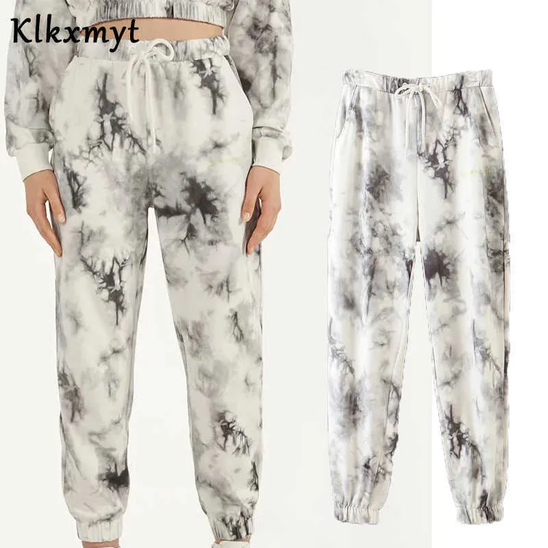 Klkxmyt High Street Vintage Taille Tie-Dye Print Jogginghose Frauen Pantalones Mujer Pantalon Femme 210527