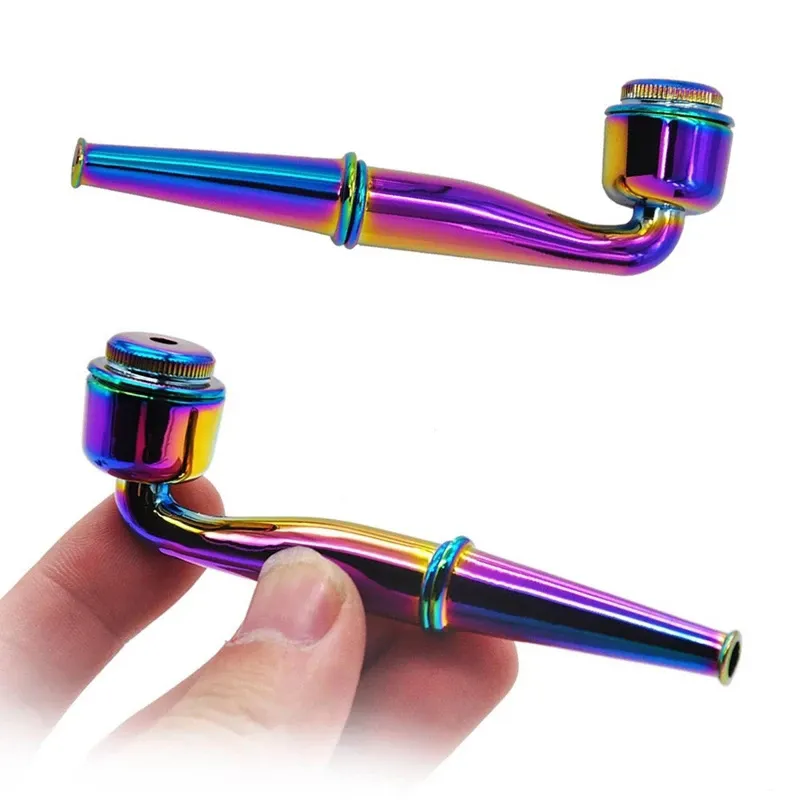 New Streamlined Colorful Smoking Pipe Multi-color Removable and Washable Metal Pipe With Cap 