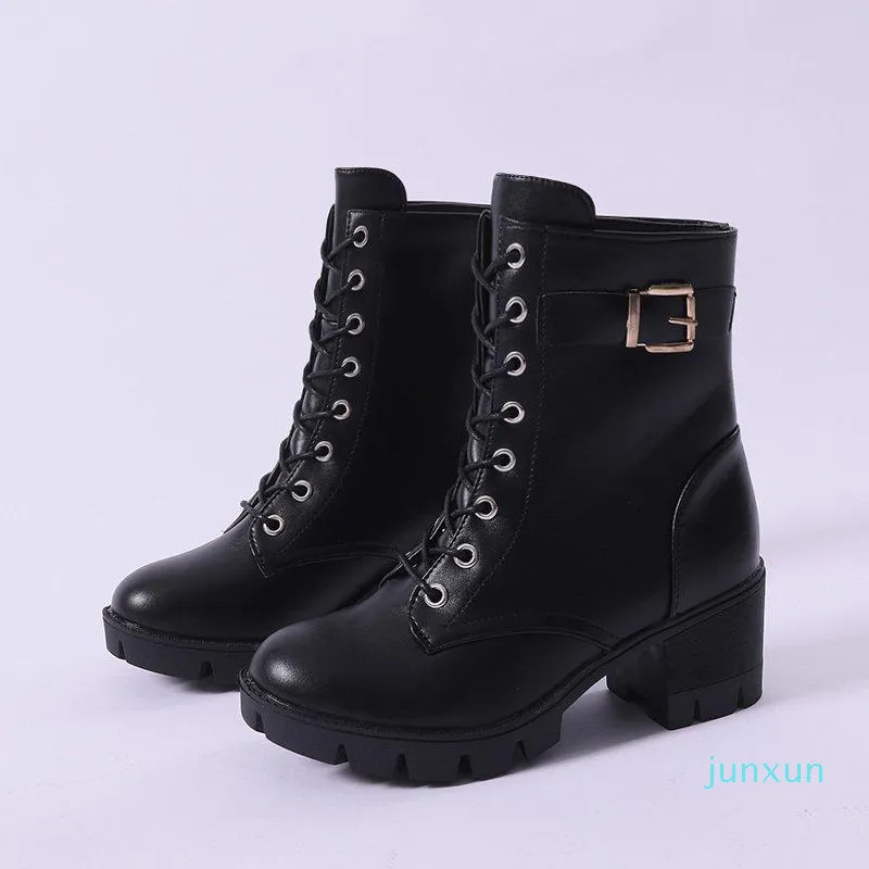 Wholesale-Boots Platform Shoes Women Motorcyle 2021 Winter Fashion Belt Chunky Booties Bigh Riding High Heels