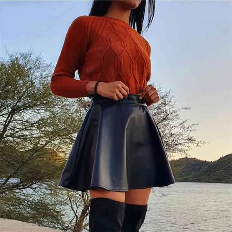 Sexy Low Waist A Line Mini Leather Skater Skirt For Women Black