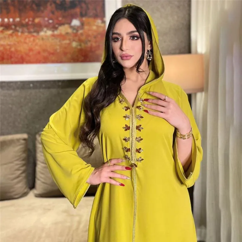 Ubranie etniczne Abaya Dubai Turcja muzułmańska sukienka z kapturem Kobiety Marokańska kaftan elegancka dama islamska 2021 Eid Mubarak djellaba femme165p