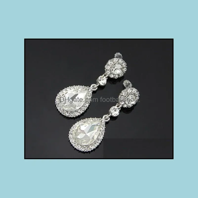 New Women Wedding Earrings Multicolor Crystal Waterdrop Earrings 925 Sterling Silver Plated Drop Earrings 4 Colors