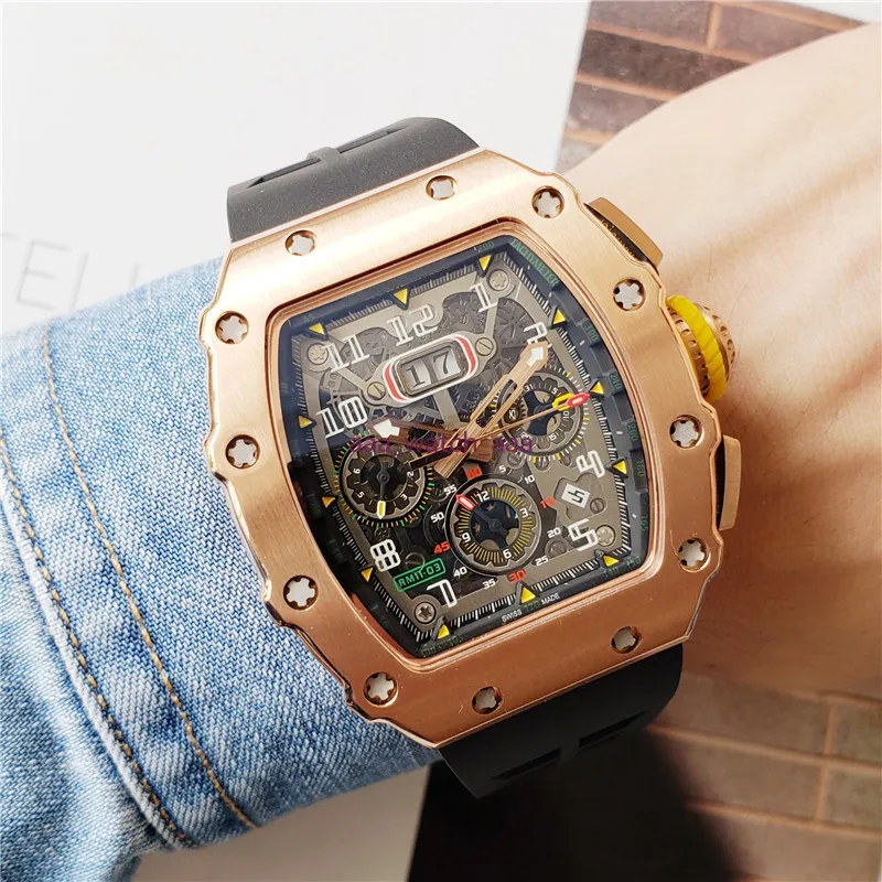 Watch New High Quality 316L Stainless Steel Automatic Mechanical Rose Gold Watches Black Rubber Watches Mens Wristwatches