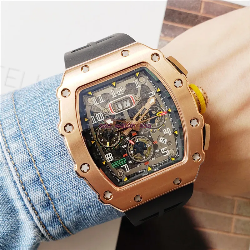 Luxury Rose Gold Automatic Watch STRAP DE RESBILLE Noir acier inoxydable 316L