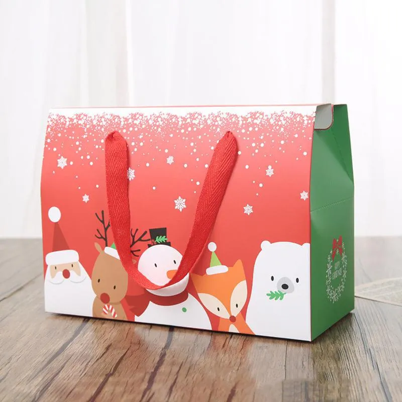 Large Christmas Paper Packaging Box With Handle Favor Gift Box Happy New Year Chocolate Candy Box Party Supplies LX4420