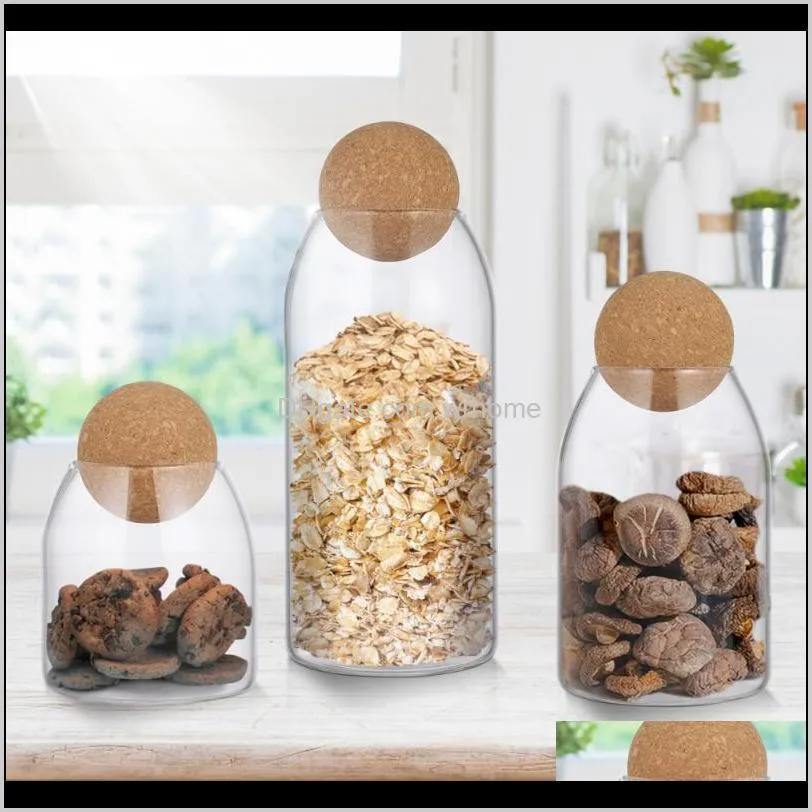 3pcs transparent glass storage tank borosilicate sealed grains container with cork bottles & jars