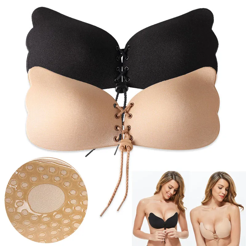 Effortless Elegance: Black Sticky Bra Adhesive Nipple Covers for Large  Push-Up Strapless Backless Bras, Providing Invisible Lift