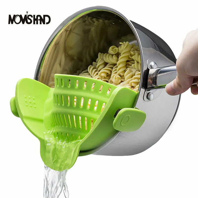 MOM'S HAND Silicone Pot Pan Bowl Funnel Strainer Kitchen Rice Washing Colander Kitchen Accessories 210626