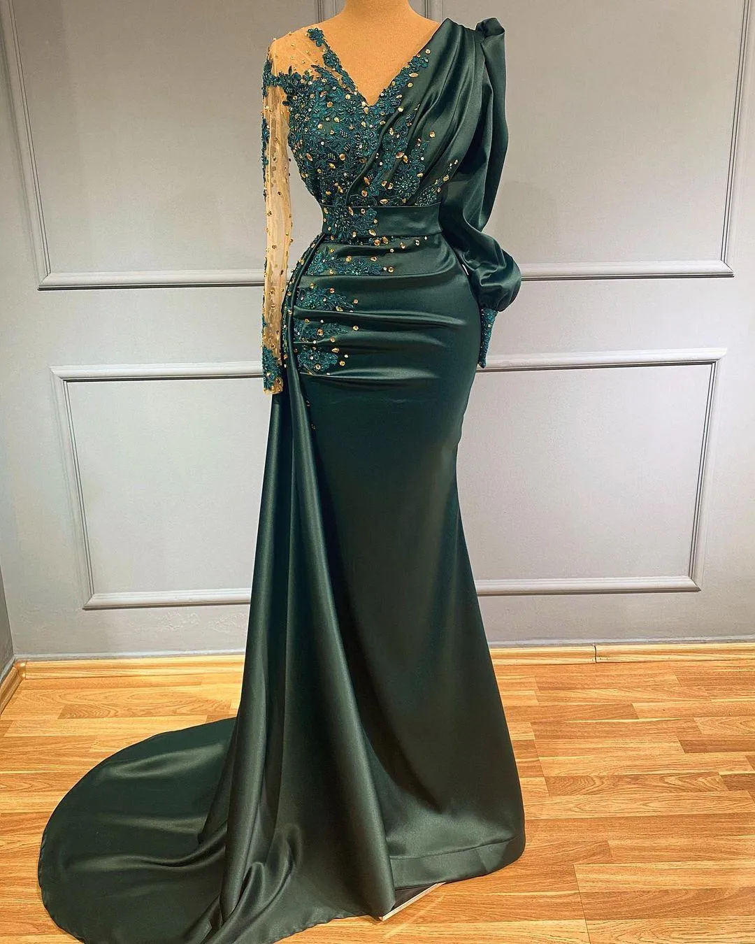 strapless open back dress A-Line Strapless Satin Long Prom Dress, Dark Green Evening Party Dress