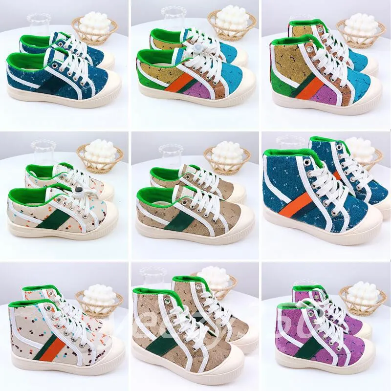 Kinder Designer Casual Sneakers Tiger Kinder Tennis 1977 Sneaker Mädchen Jungen Tiger Blumendruck elfenbeinfarbenes Canvas Leinenstoff High Low Cut Modeschuhe