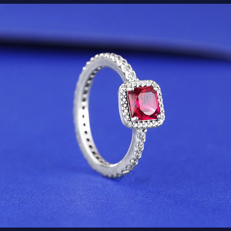 925 Sterling Silver Ruby Red Cz Stones Timeless Elegance Ring Fit