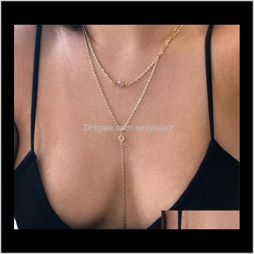 charm multilayer long tassel chain necklace charming women gold color boho beach sexy body jewelry crystal pendant t297