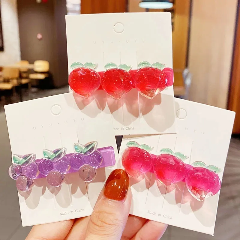 Nuove ragazze carino trasparente cartone animato pesca uva forcine per bambini capelli dolci decorare fermagli per capelli accessori per capelli moda