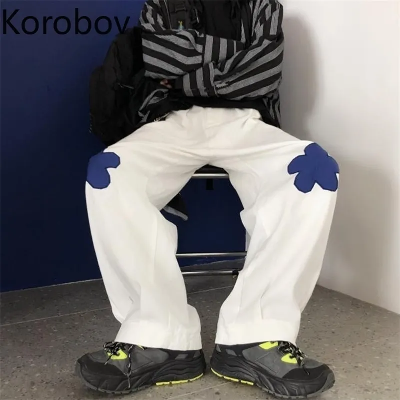 Korobov الصيف عالية الشارع زهرة التطريز النساء البضائع السراويل الكورية عالية الخصر المتناثرة الشارع الشهير السراويل الركض الإناث 210430