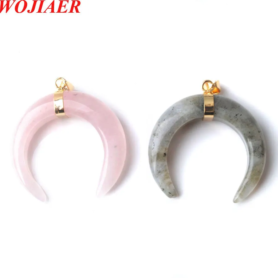 WOJIERER SMENENDE MOON Hangers Kettingen Natuurlijke Lapis Lazuli Rose Quartz Opalite Stones Gold Color Dames Sieraden BO951