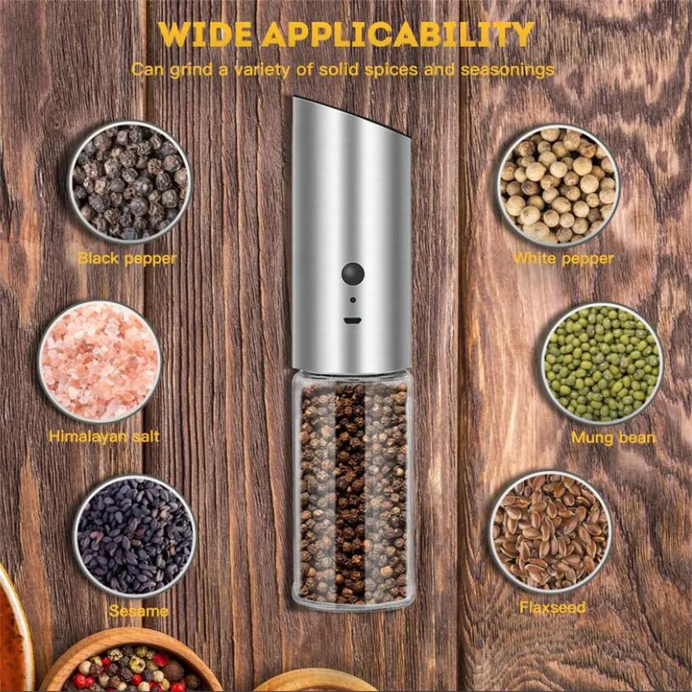 Factory Mills Rechargeable Electric Salt & Pepper Grinder Automatic Gravity Mill Adjustable Coarseness Knob Shaker Kitchen tool