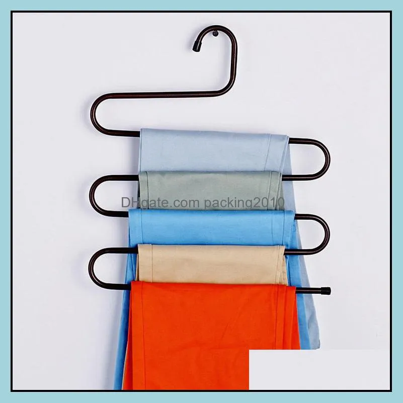 5 Layers S Shape Hanger Multi Functional Non Slip Clothe Hangers Scarf Pant Storage Hangers Thicken Iron Clothes Storage Rack GWB13681
