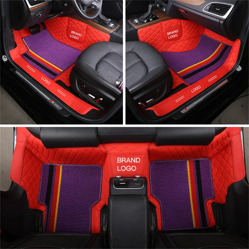 Tapis de sol de voiture sur mesure en cuir imperméable matériau respectueux de l'environnement spécifique à la voiture Double couches ensemble complet tapis avec bordures Logo294j