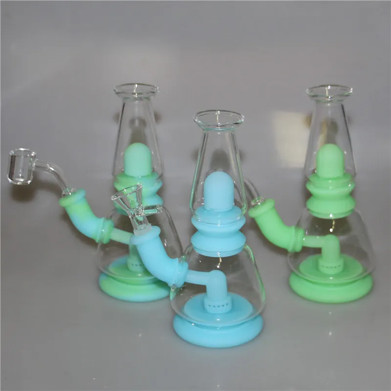 Glow in the dark silicone bongs portable beaker water pipes for smoking 7.5" bong quartz banger bowl