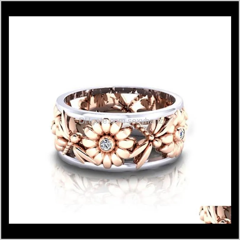 diamond flower daisy ring hollow out rose gold dragonfly ring band rings for women fashion jewelry will and sandy gift