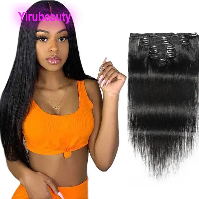 Atacado 3 Pçs/lote Cabelo Humano Sedoso Liso Clipes Brasileiros Em Extensões de Cabelo Três Peças Ondas Profundas Crespo Encaracolado Yaki 120g