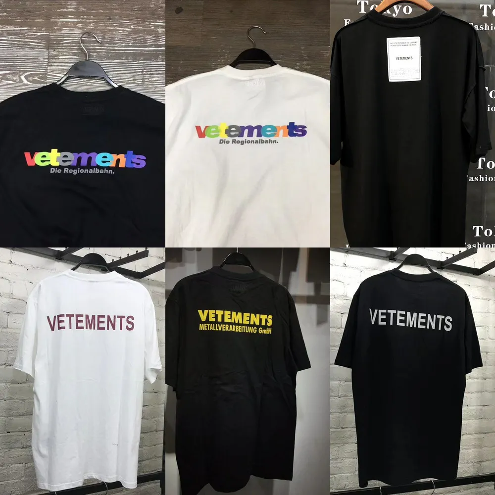 Vetements t Shirt Erkek Kadın Kısa Kollu Büyük Tag Hip Hop Gevşek Nakış Vetementleri Tees Siyah Beyaz Tişörtler Üst Tees X0726