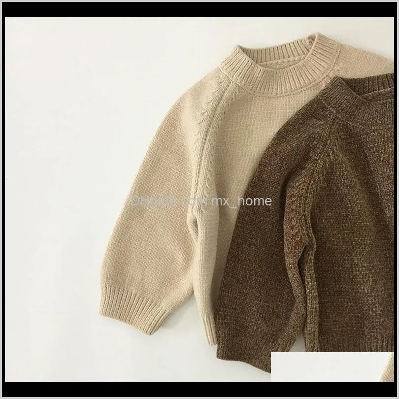 2021 kids sweater autumn winter baby new boy cotton chenille round neck middle-small children`s bottoming solid long sleeve tops 1a0i